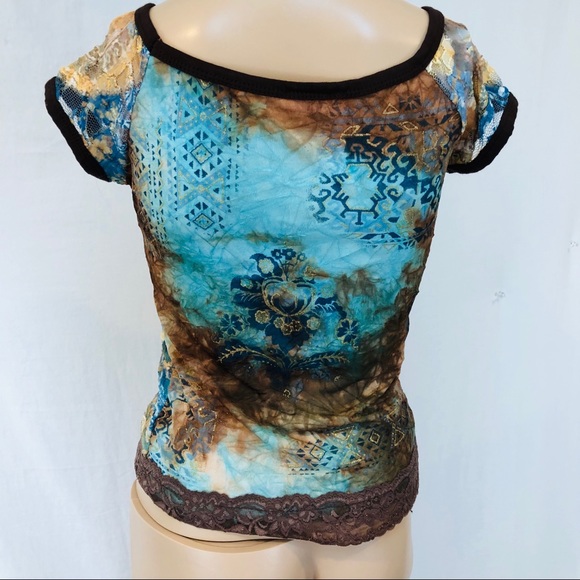 LULU H short cap sleeve pullover Blouse stretch S - Picture 2 of 7